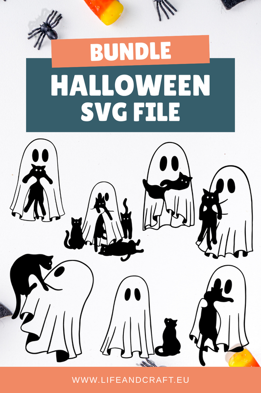 Ghost with cat Bundle SVG, Halloween Cut File For Cricut, Silhouette, Sublimation T-Shirt, Instant Download